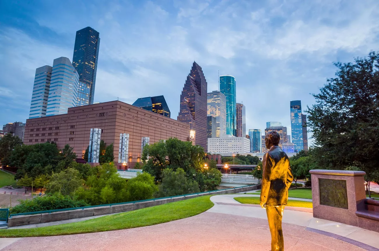 View of downtown Houston,Texas at twilight with skyscraper