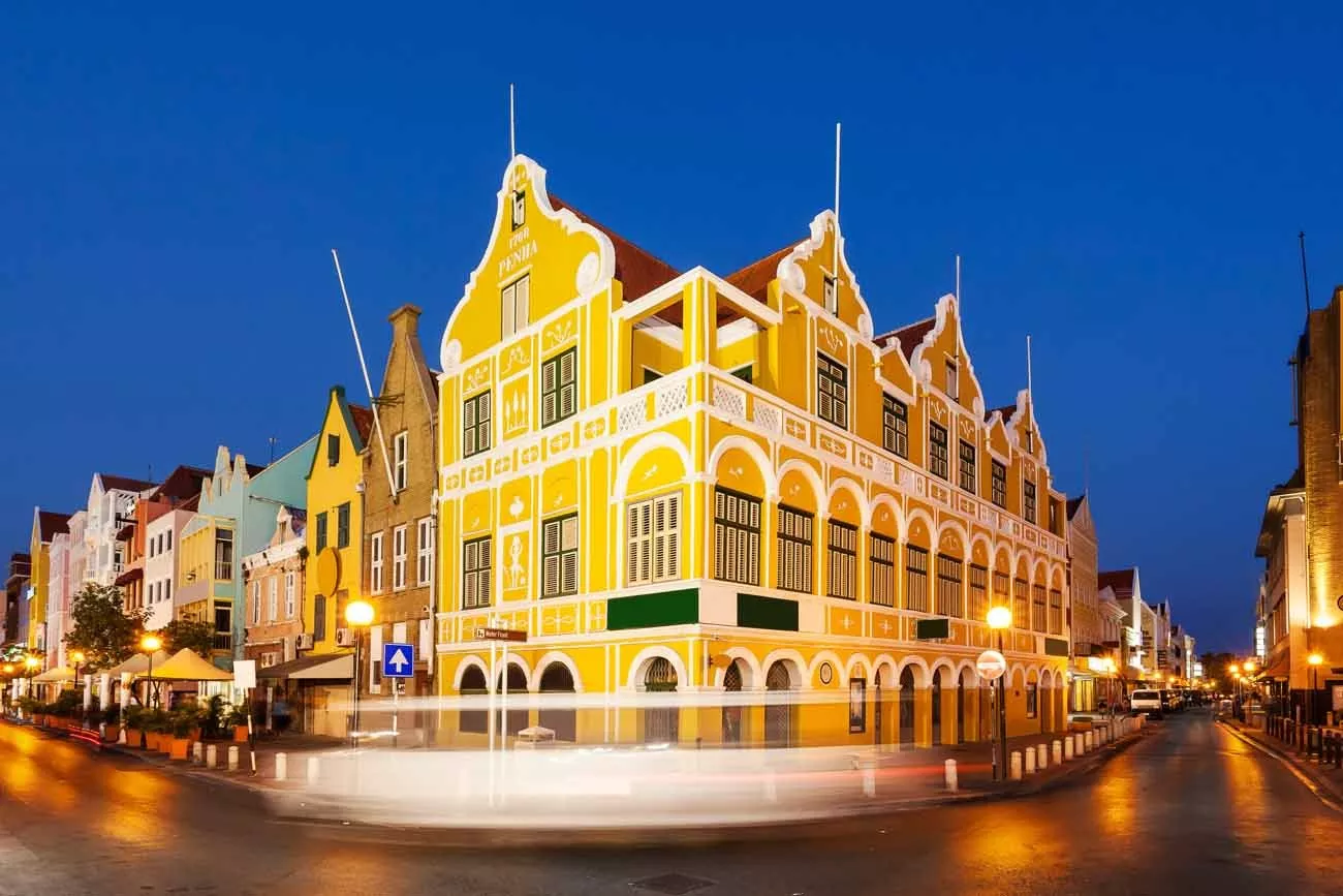 Downtown Willemstad at twilight, Curacao, Netherlands Antilles