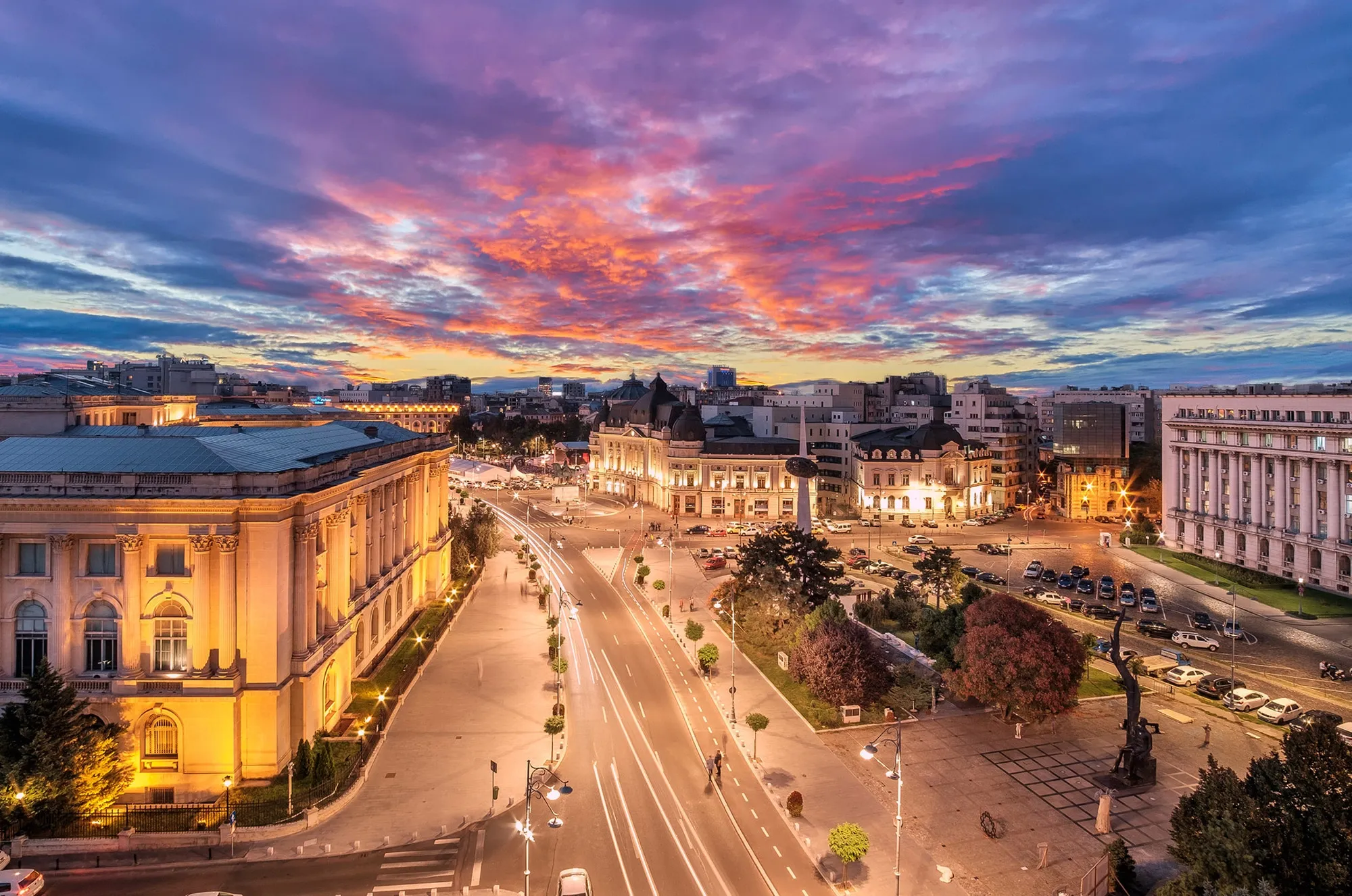 Praça da Revolução, Bucareste a noite, Romênia