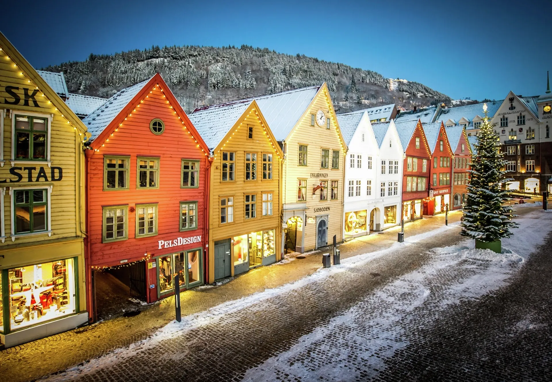 Bryggen em Bergen no Inverno, Noruega