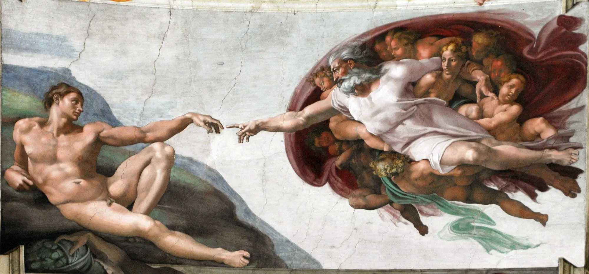 A Criação de Adão, de Michelangello, na Capela SIstina, Vaticano